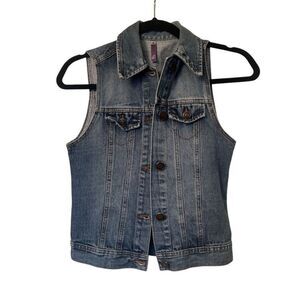 Women's Denim Vest Jacket Small Blue Button-Up Casual